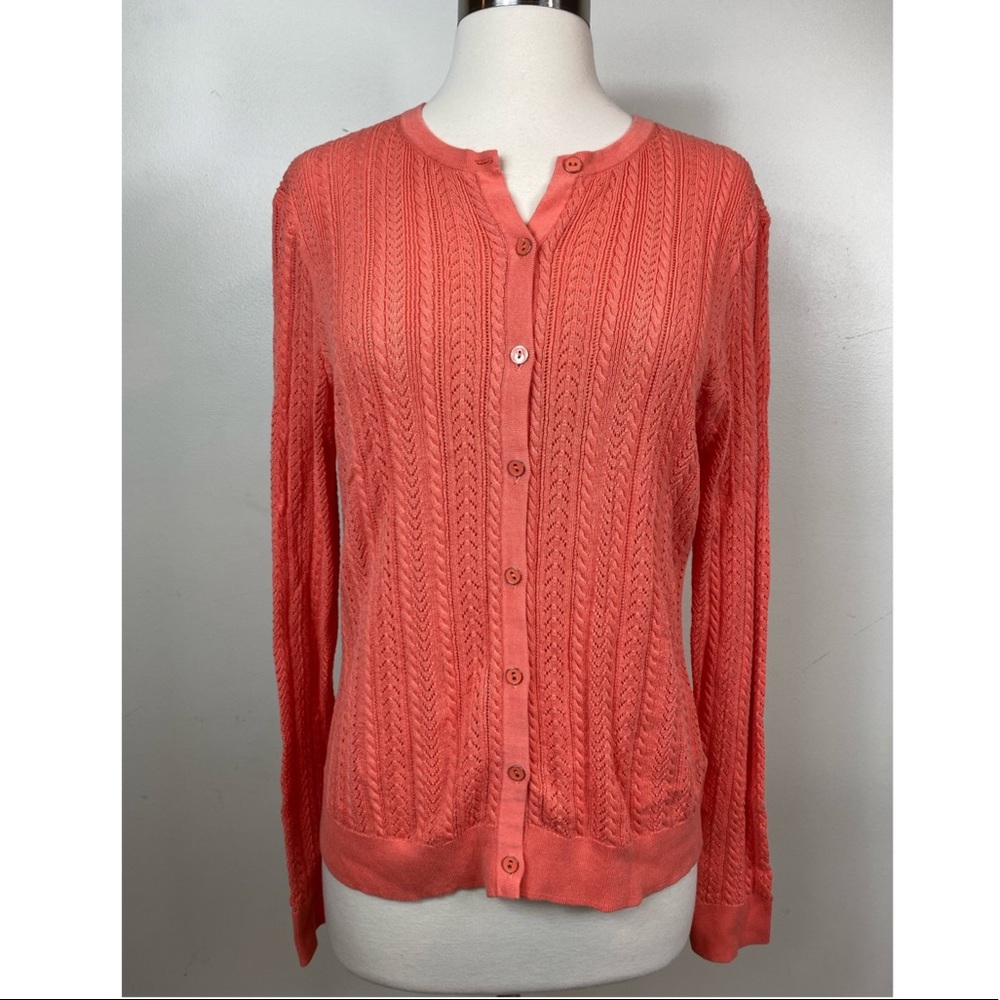 Brooks Brothers Coral Orange Knit Cardigan  L